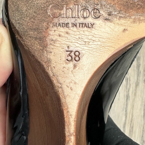 Chloé Leather Pumps, lacquered, black, leather, wedge heel - Picture 5 of 8